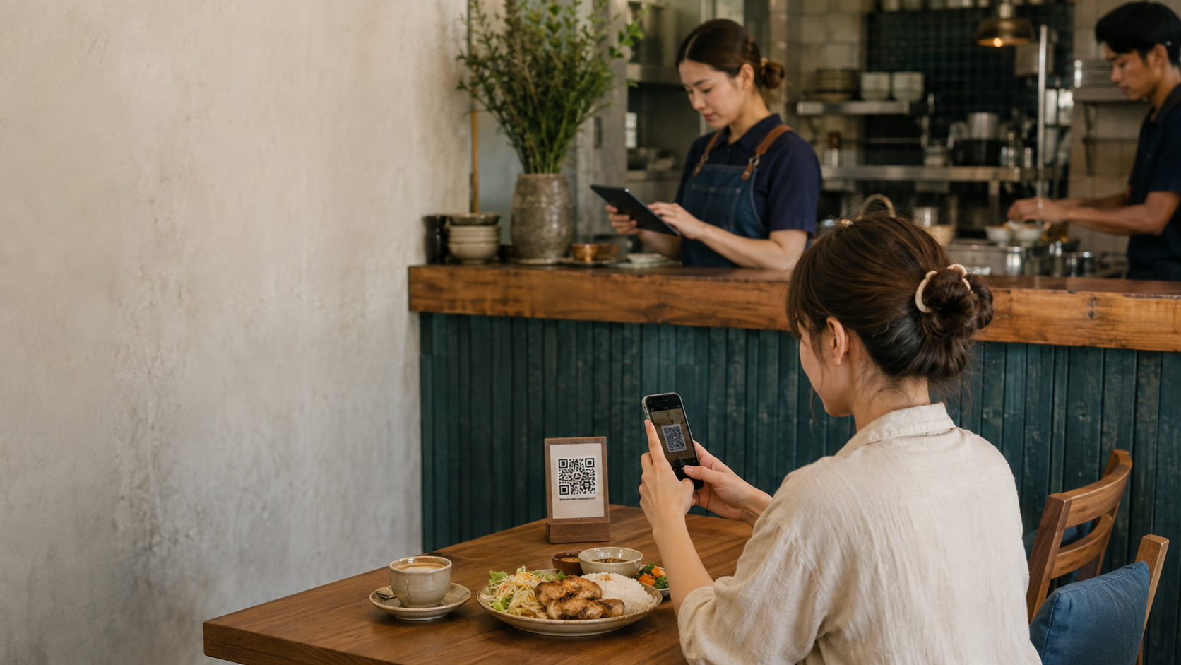 Customers scan the QR to order at the table